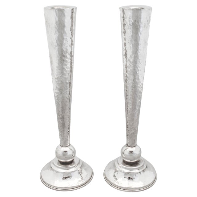 Metal Hammered Sterling Silver Candlesticks - A Pair For Sale - Image 7 of 7