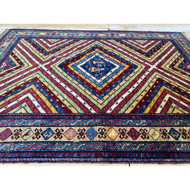 Tribal Vintage Kazak Wool Rug, Sunburst Medallion For Sale - Image 3 of 11