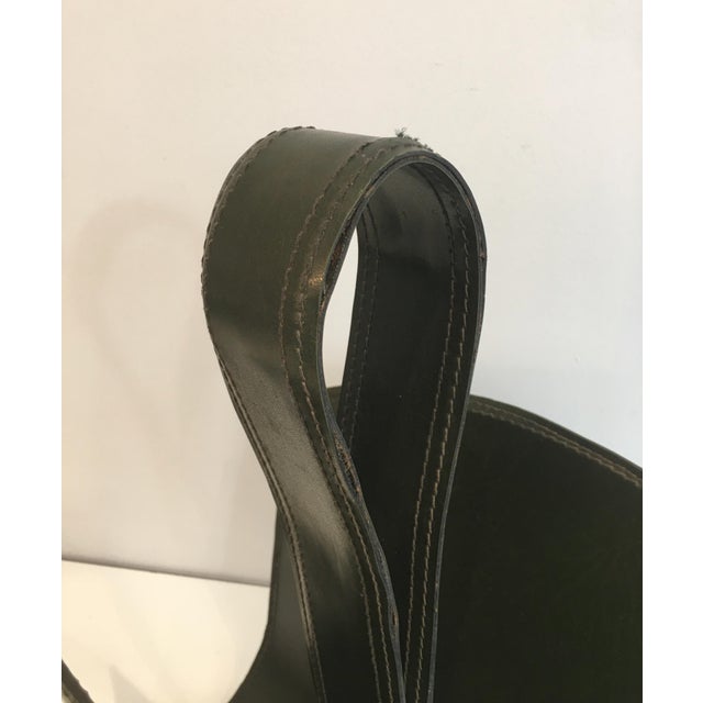 Metal Circa 1950 Leather Magazine Rack on a Brushed Steel Base, French For Sale - Image 7 of 12