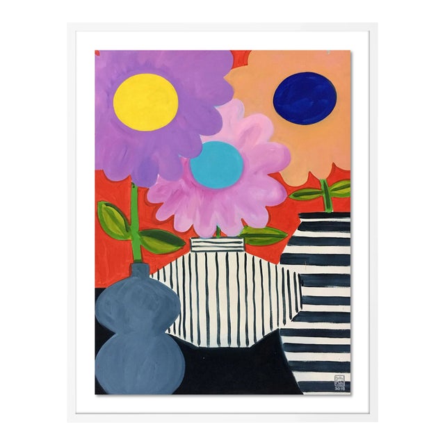 Big Flowers by Jelly Chen in White Framed Paper, Small Art Print For Sale