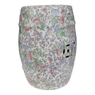 Vintage Floral Chinoiserie Ceramic Garden Stool For Sale
