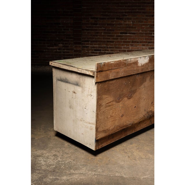 Light Gray Early 20th Century Monumental Industrial Shop Workbench Cabinet With Labeled Drawers For Sale - Image 8 of 18