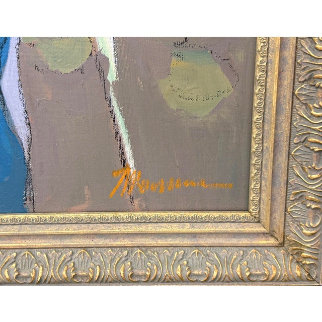 Contemporary Table for Two, Original Painting on Canvas, Hand Signed 34 X 34 In. Framed For Sale - Image 3 of 3