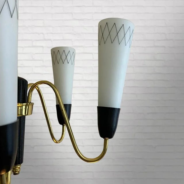 Black Swedish Modern Chandelier in Brass and Glass, 1950s For Sale - Image 8 of 10