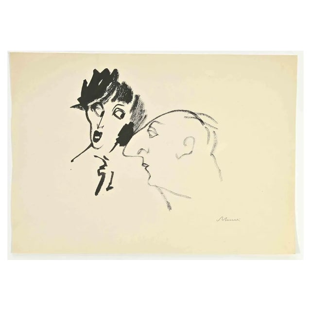 Mino Maccari, Portraits, Ink Drawing, 1950s For Sale