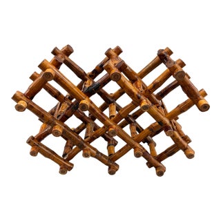 Vintage Chioniserie Hollywood Regency 1” Scorched Bamboo Wine Rack for 10 Bottles For Sale