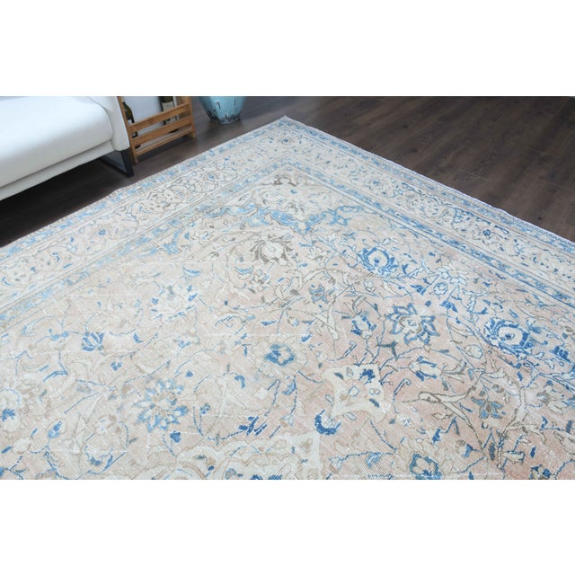 1970s Vintage Persian Handmade Wool Cotton Blue Area Rug For Sale In San Francisco - Image 6 of 11