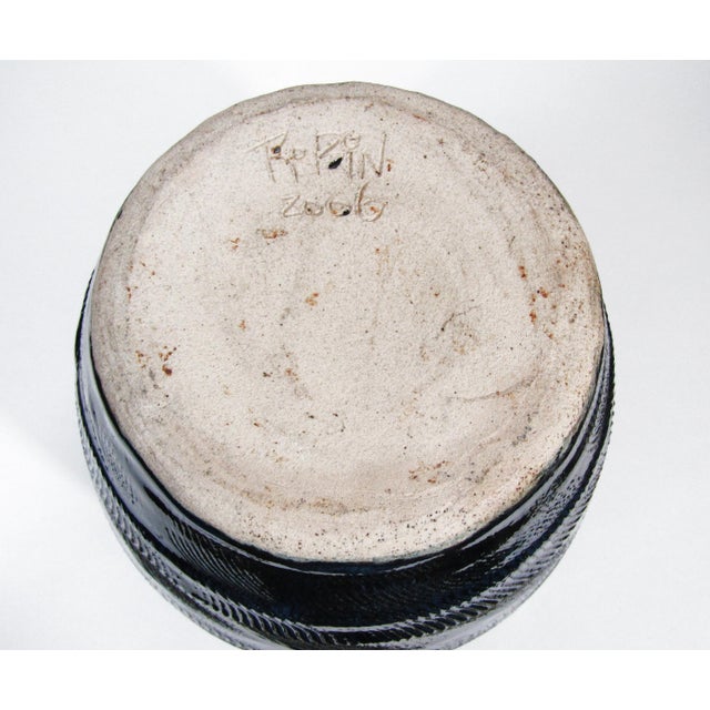 Blue Organic Modern Blue Textured Studio Pottery Vase For Sale - Image 8 of 9