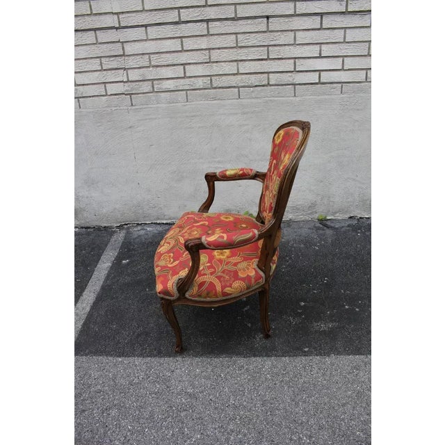 French Mid 20th Century French Louis Style Carved Side, Accent Armchair, New Upholstery For Sale - Image 3 of 7