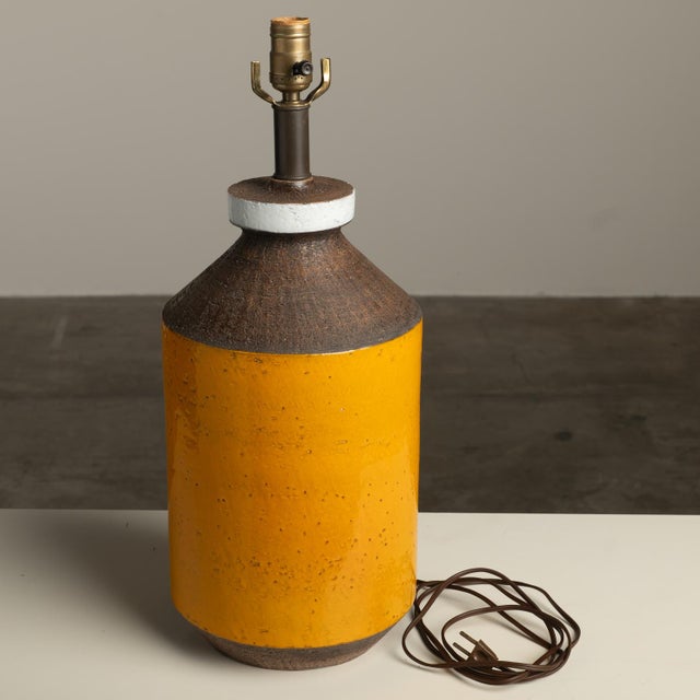 1950s Spectacular Large Glazed Studio Pottery Signed Italian Table Lamp Base Bitossi Aldo Londi Raymor For Sale - Image 9 of 11