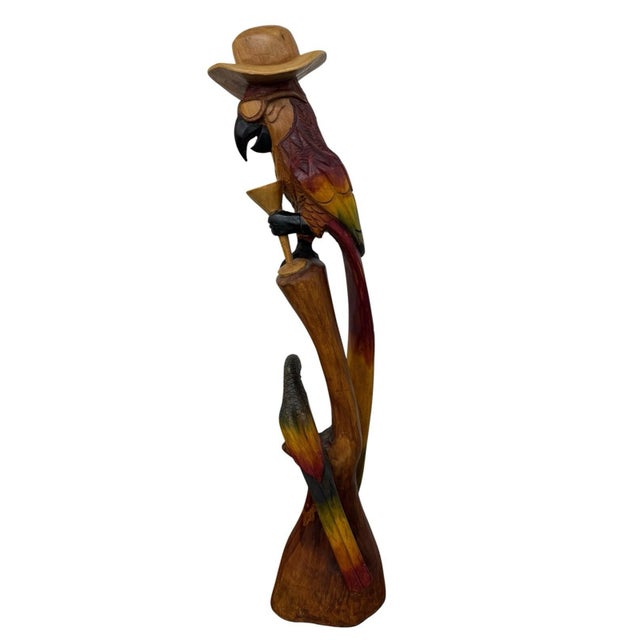Wood Vintage Folk Art Wood Sculpture Parrot Hand Carved & Painted 41” For Sale - Image 7 of 12