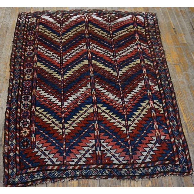 Traditional Marvelous Multi Color With Dynamic Zigzag Geometric Desing Antique Persian Quchan Rug For Sale - Image 3 of 9
