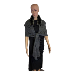 Evelyne Prélonge Cashmere & Faux Fur Shawl – Luxe Gray Wrap, Made in France