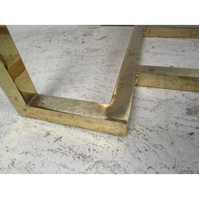 Wood Mid-Century Modern Brass and Walnut Console Table With Smoked Glass For Sale - Image 7 of 12