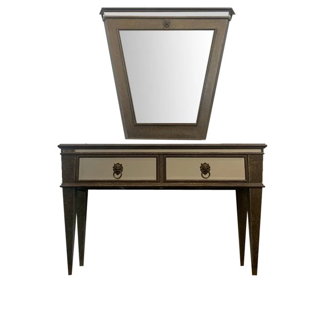 Console and Mirror with Metal Leaf and Bronze Details, 1990s, Set of 2 For Sale