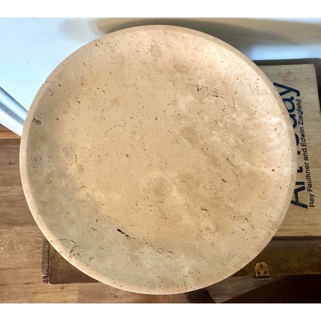 Late 20th Century Organic Modern Travertine Style Pedestal Bowl – Mediterranean Stone Compote Centerpiece For Sale - Image 5 of 12