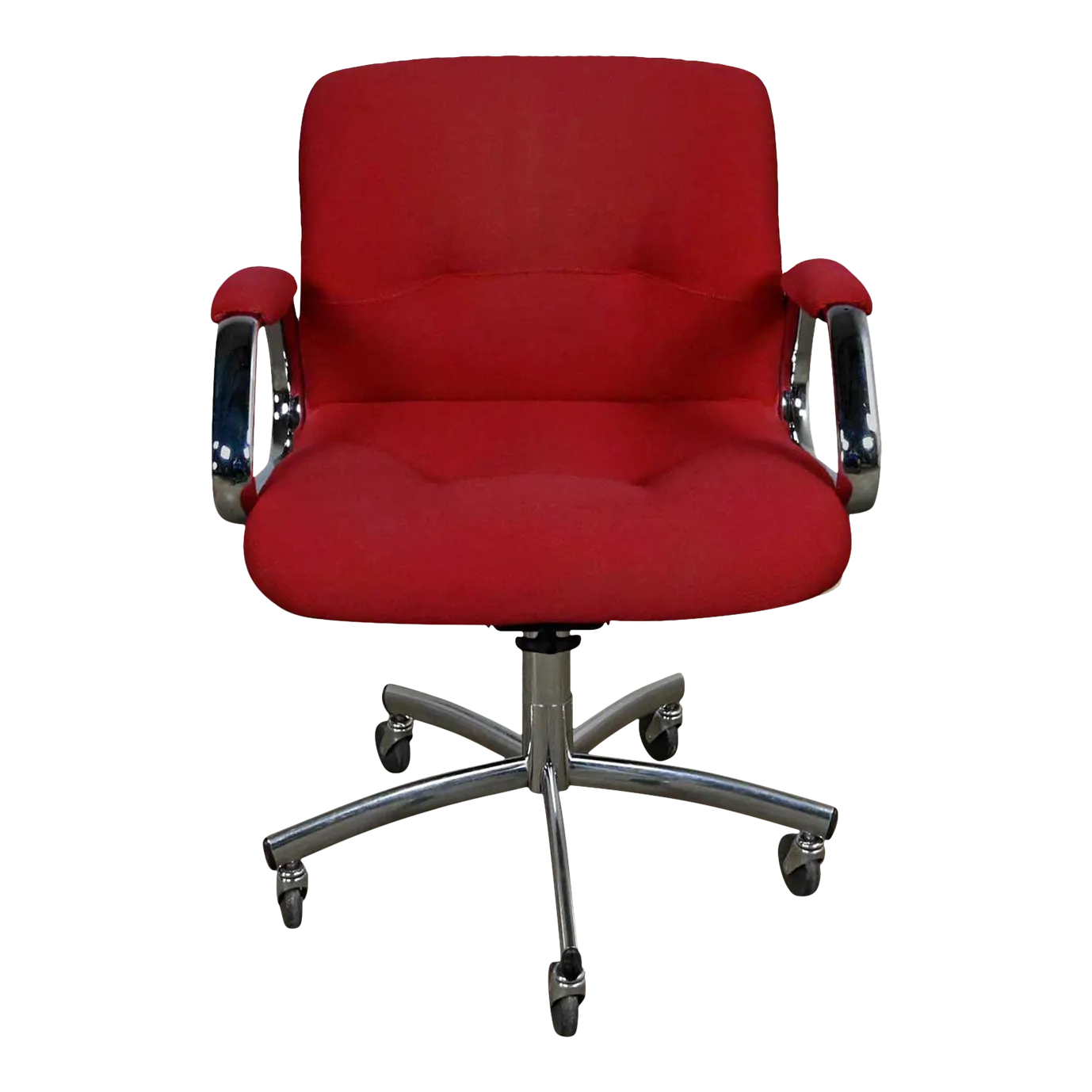 Vintage Modern Steelcase Chrome & Red Swivel Rolling Chair #454