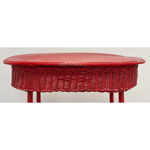 Red Vintage Weathered Red Wicker Table For Sale - Image 8 of 12