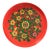 Vintage 1970s Round Red Metal Serving Tray Featuring a Bright "Flower Power" Floral Pattern For Sale