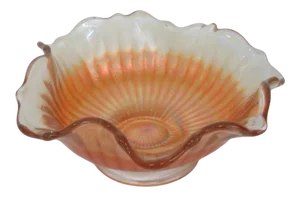 Marigold Carnival Glass Iridescent Ruffled Rim Candy Nut Dish