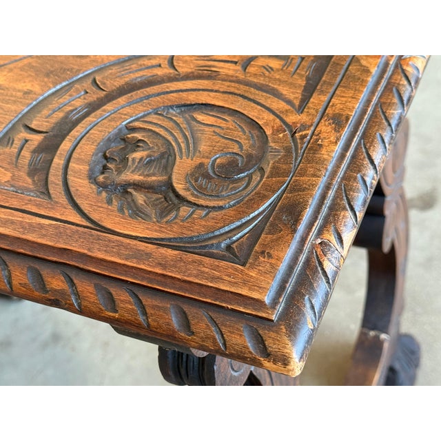 Side Table of Walnut with Carved Lyre Legs and Top, Spanish, 19th Century For Sale - Image 11 of 18