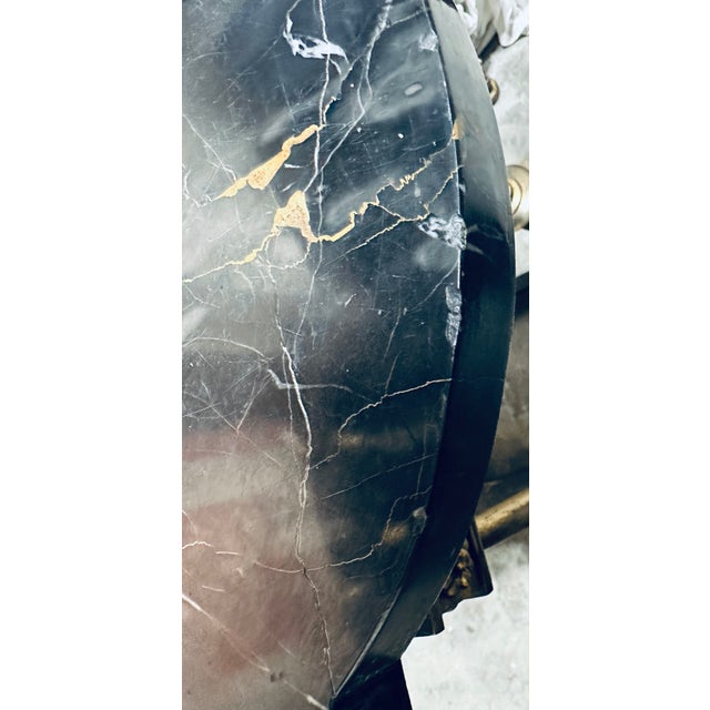 1920s Vintage Italian Portoro Marble Top SideTables With Ornate Gilded Metal Bases - Pair For Sale - Image 13 of 13