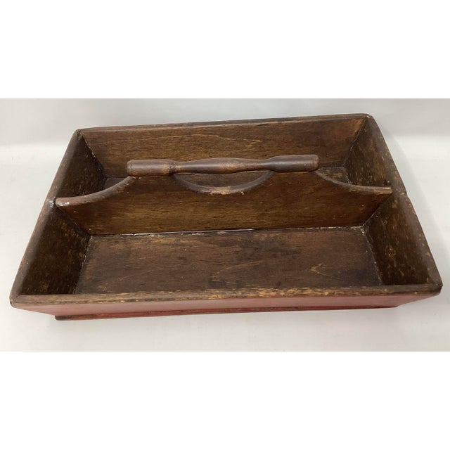 This 19th C cutlery tray has its original red paint. Very charming.