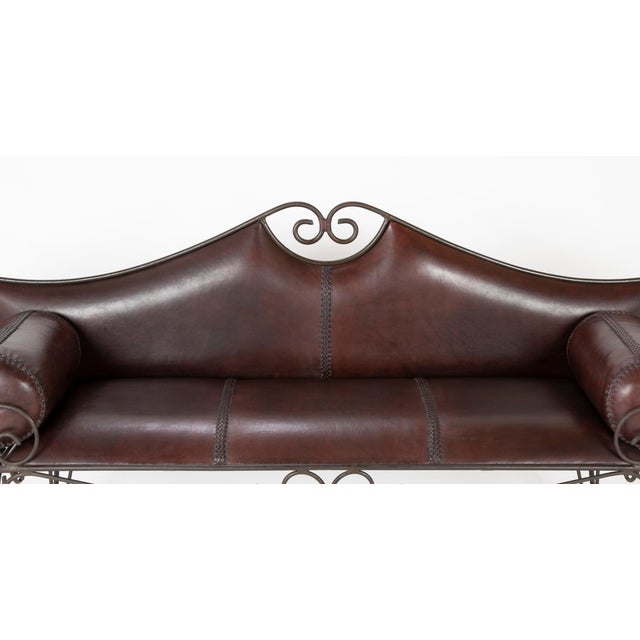 French Wrought Iron and Leather Upholstered Sofa For Sale - Image 11 of 12
