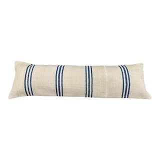 Turkish Hemp Pillow Cushion Natural Beige Blue Cushion Cover 14"x45" For Sale
