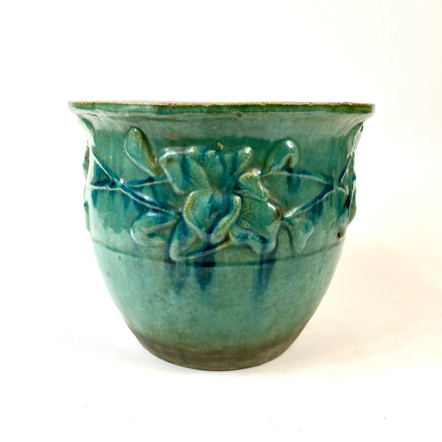 19th Century Chinese Morning Glory Turquoise Planter For Sale - Image 9 of 9