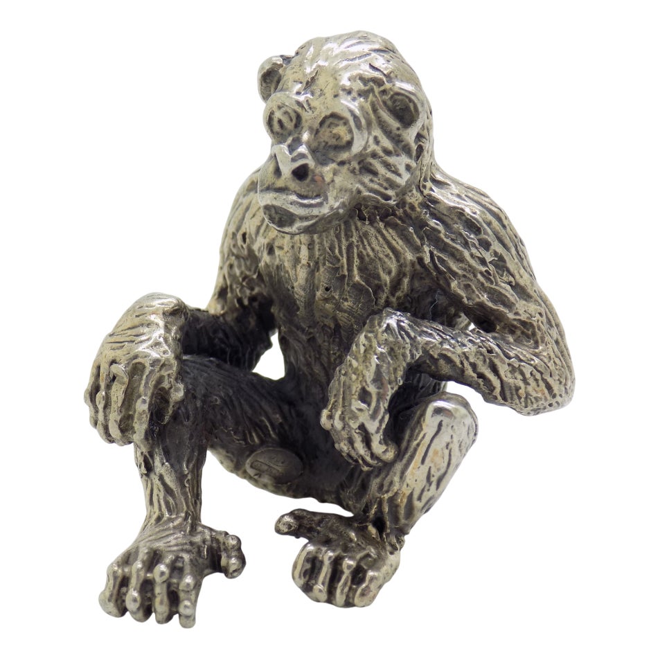 Vintage Italian Handmade Chimpanzee Monkey Figurine in Silver, 1950s ...