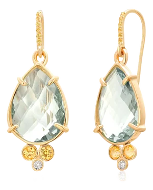 14k Gold Lemon Citrine Diamonds Yellow Sapphires Shepherd Earrings - 2 Pieces