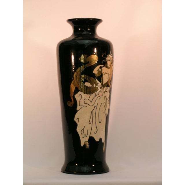 1990s "Art Deco" Style Hand Painted Ceramic Vase After Erte For Sale - Image 9 of 11