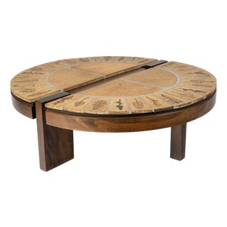 Wood and Ceramic Coffee Table attributed to Roger Capron, 1960s For Sale