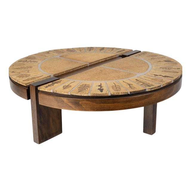 Wood and Ceramic Coffee Table attributed to Roger Capron, 1960s For Sale