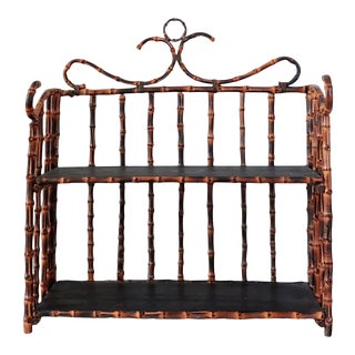 1980s Boho Chic Tiger Bamboo Two Tier Shelf For Sale