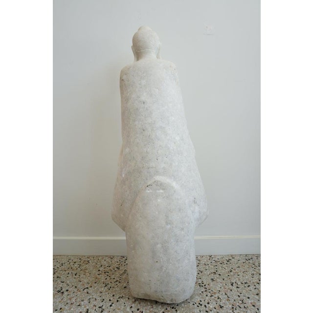 Late 20th Century Standing Buddha Mandalay Style in Hand Carved White Marble For Sale - Image 5 of 10