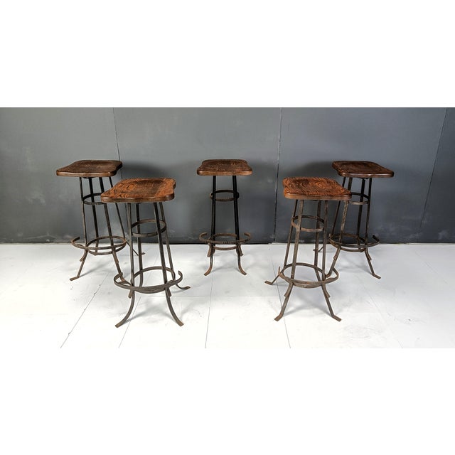 Vintage Brutalist Bar Stools, 1970s, Set of 5 For Sale - Image 10 of 11