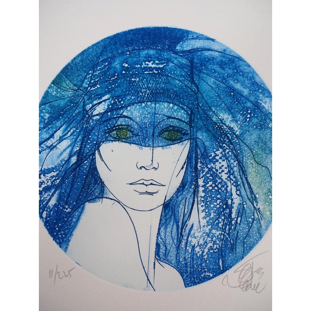 Modern Jean Baptiste Valadie, The Blue Scarf, Original Engraving For Sale - Image 3 of 8