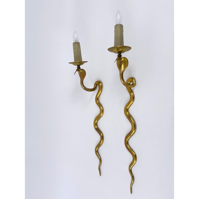 Metal Vintage Cast Brass Cobra Wall Lamps from Maison Jansen, 1960s, Set of 2 For Sale - Image 7 of 18