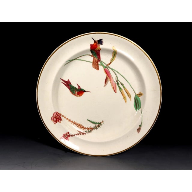 Mid 19th Century Wedgwood Creamware Hummingbird, Butterfly and Flowers Plates, Pattern No. 7961, Set of Three Etruria, Staffordshire, Dated 1868 For Sale - Image 5 of 12