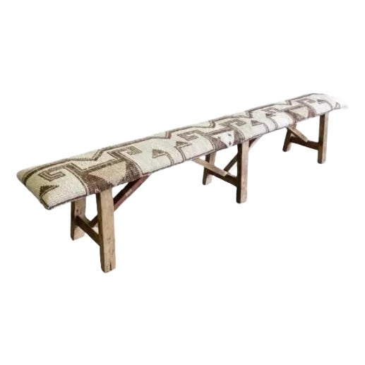 1960s XL - Vintage Rug Upholstered Wood Bench For Sale