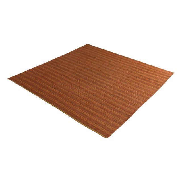 Rug & Kilim Rug & Kilim's Contemporary Flat-Weave Striped Orange Brown Square For Sale - Image 4 of 6