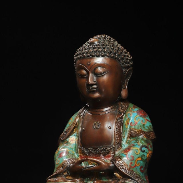 Late 19th Century Late 19th Century Cloisonné Enamel Shakyamuni Buddha Statue, 5.01kg For Sale - Image 5 of 9