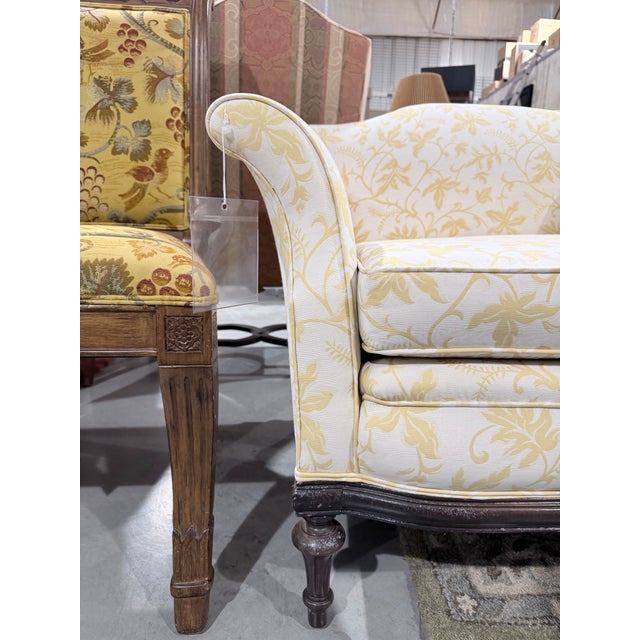 Transitional Vintage Yi’s Upholstered Sofa in Yellow Floral Fabric For Sale - Image 3 of 8