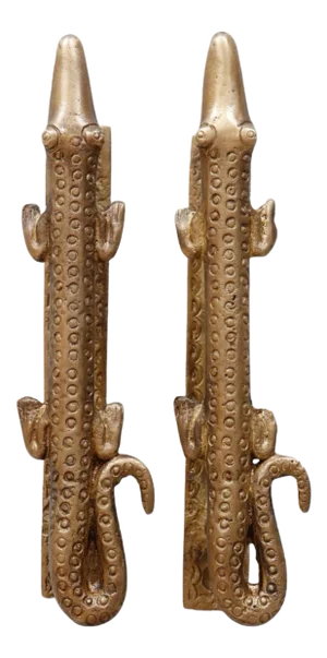 Gold Brass Alligator Door Handles - a Pair