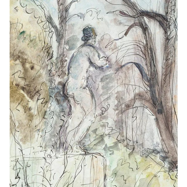 Alone in the Forest is an original drawing in mixed media on paper realized by Simon Goldberg (1913-1985). With the stamp...