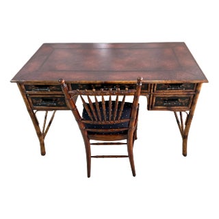 Faux Bamboo Desk & Chair 'Indochine' Collection by Theodore Alexander - Set of 2 For Sale