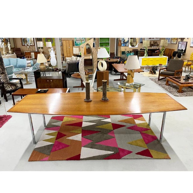 Florence Knoll Large Walnut Chrome Conference Boat Table for Knoll