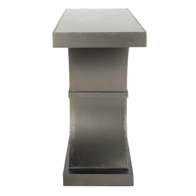 Modern Pedestal Console in Distressed Black For Sale - Image 3 of 9
